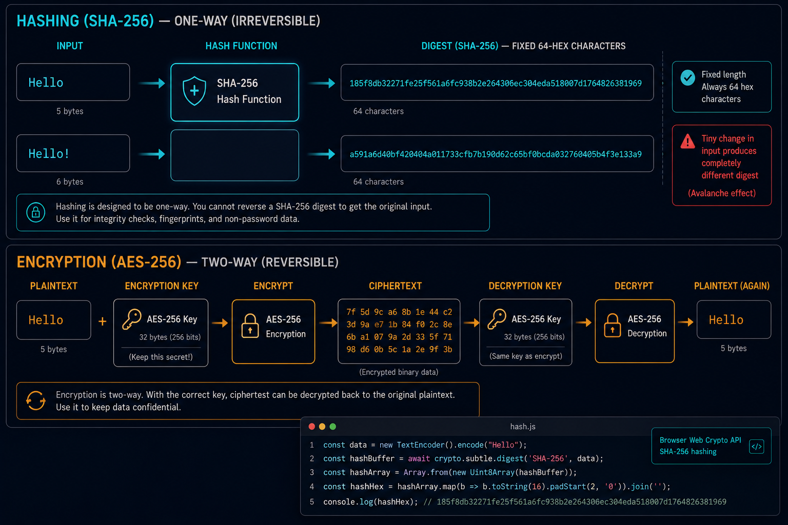SHA-256 vs AES-256 side-by-side comparison